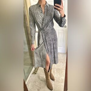 Rag & Bone Black and Grey Patterned Midi Dress